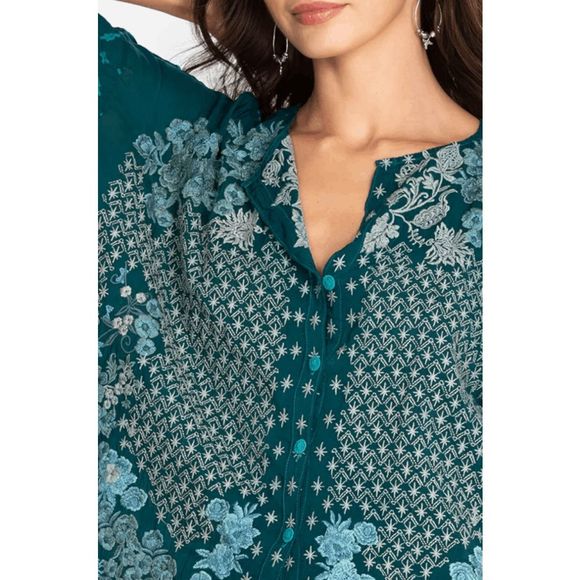 NWT Johnny Was Yoko Blouse Rayon Tunic with Blue Floral Embroidery in Size XL - Picture 3 of 4